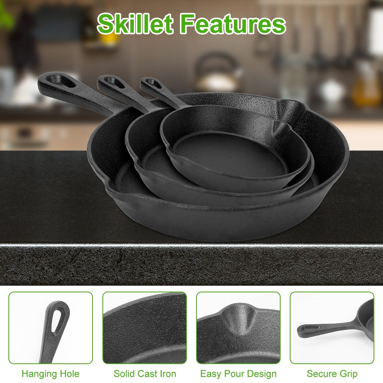 3pcs pre seasoned cast iron skillet set 3pcs pre seasoned cast iron skillet set